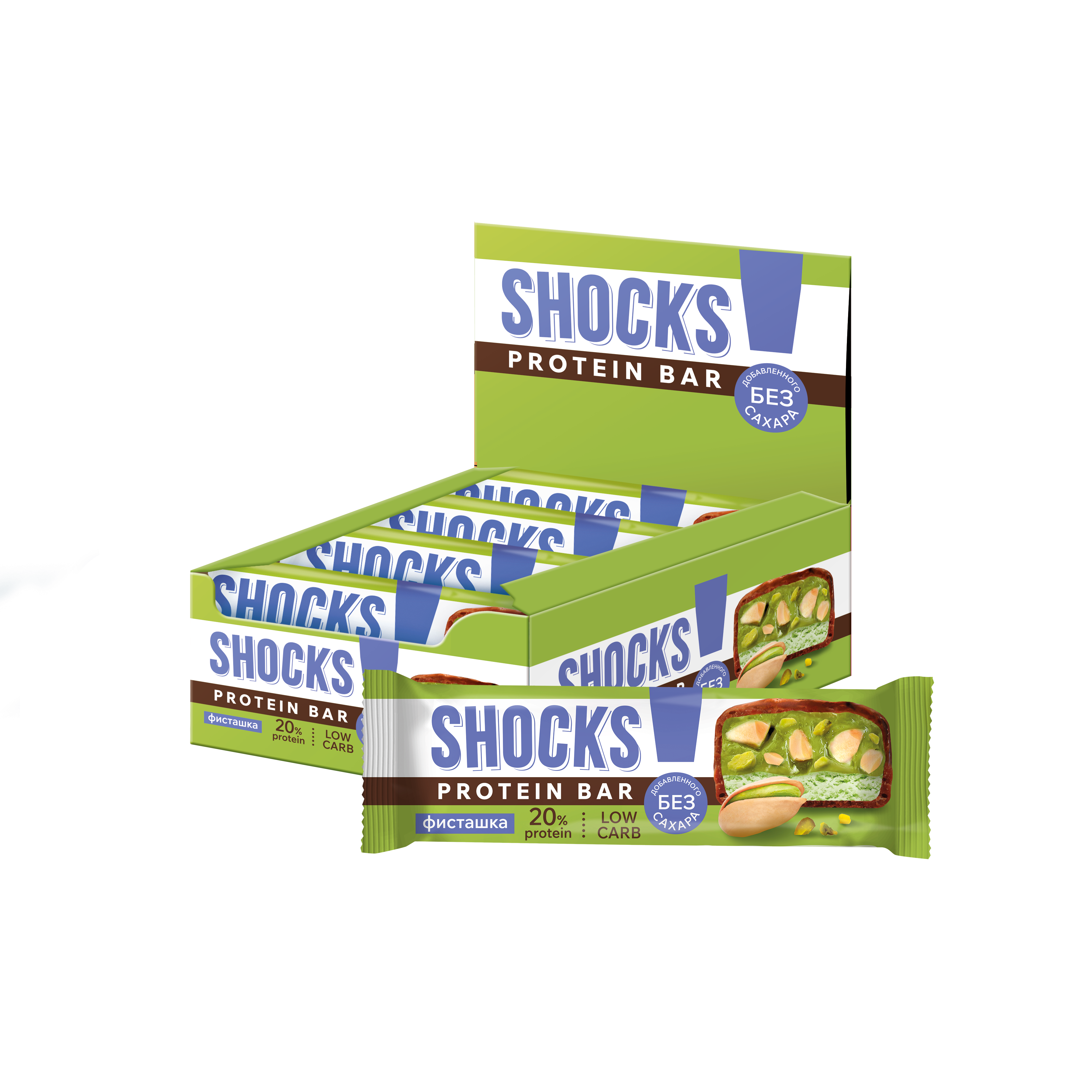FitnesShock Pistachio coated bar SHOCKS, 1 box (12 pieces) 