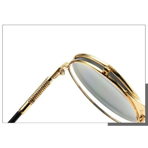 Double Lens Flip Up Lens Steampunk Vintage Retro Style Round Sunglasses - Black_2