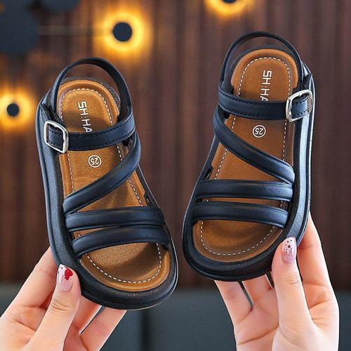 Girls Lovely Soft Jelly Wedge Rubber Sandals - Black_1