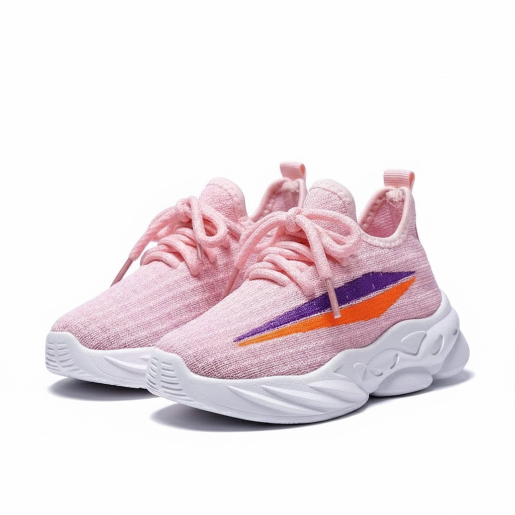 Kids Two-color Strips Sport Lightweight Casual Shoes Girls Breathable Mesh Comfort Children's Sneakers - Pink_0