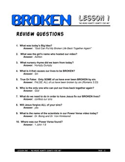 Broken – 4 Weeks of Primary School Lessons for Children's Church