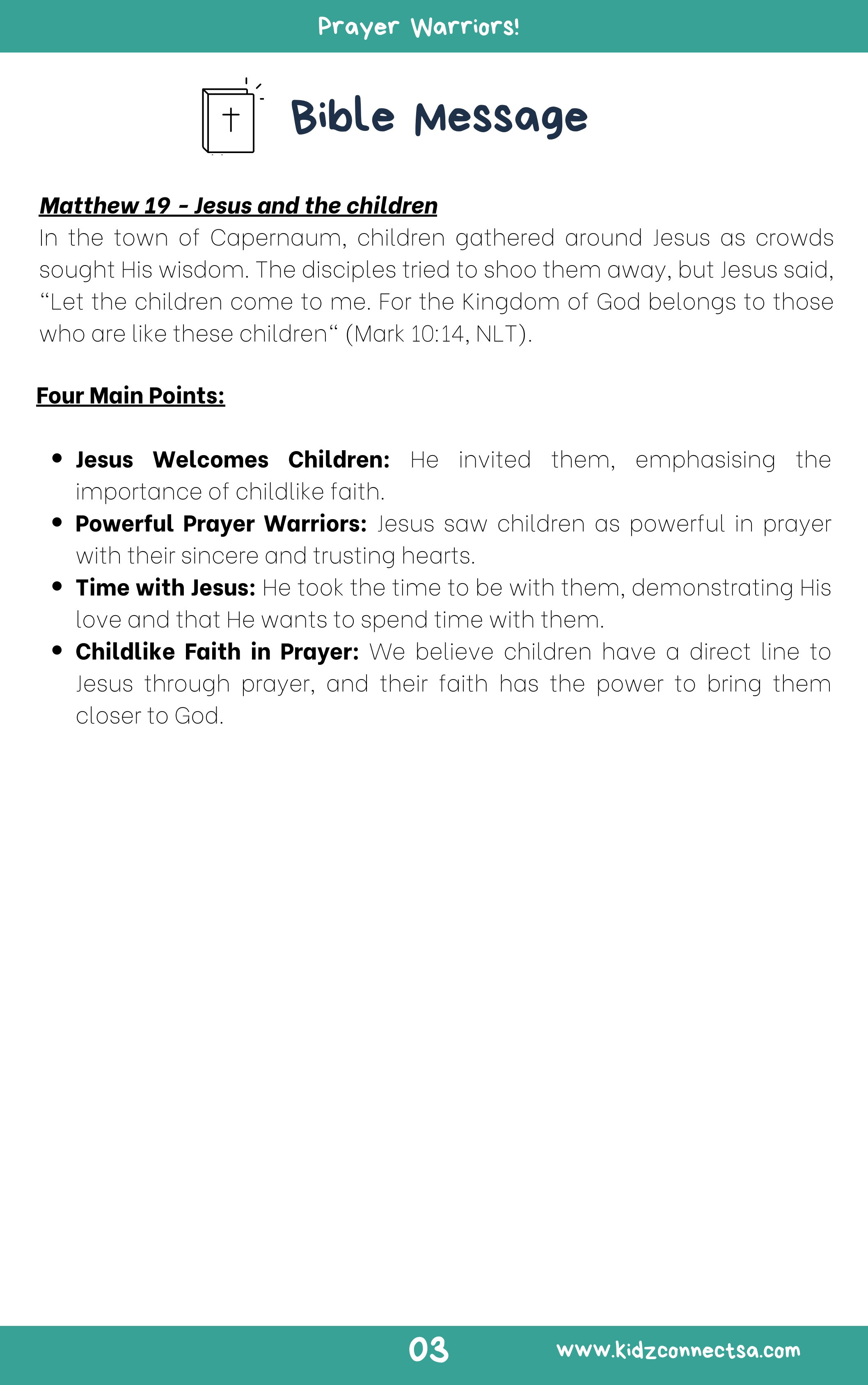 Kids who Pray – 4 Weeks of Primary School Lessons for Children's Church_4