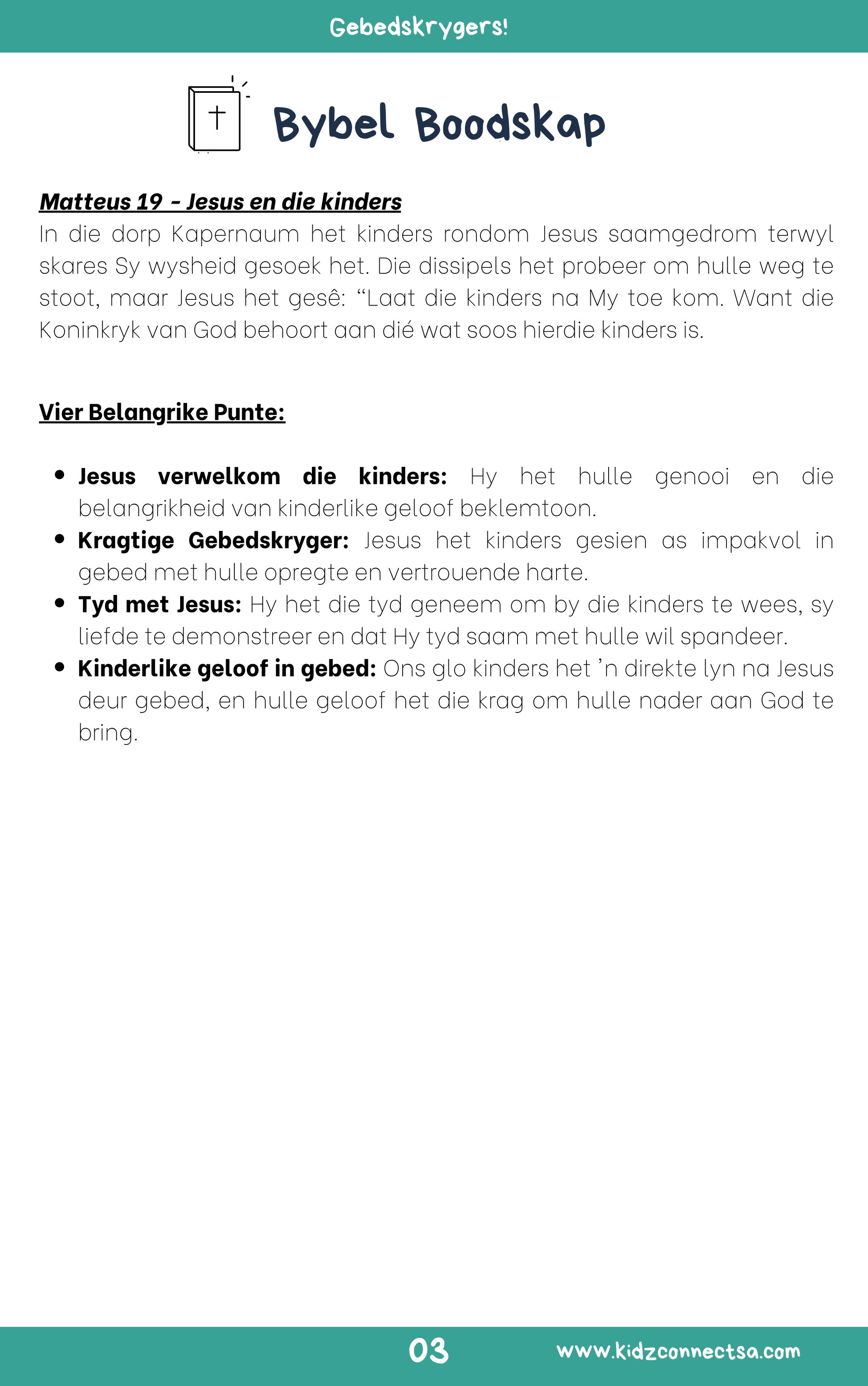 Kinders wat Bid – 4 weke se kinderkerklesse vir laerskool kinders_4