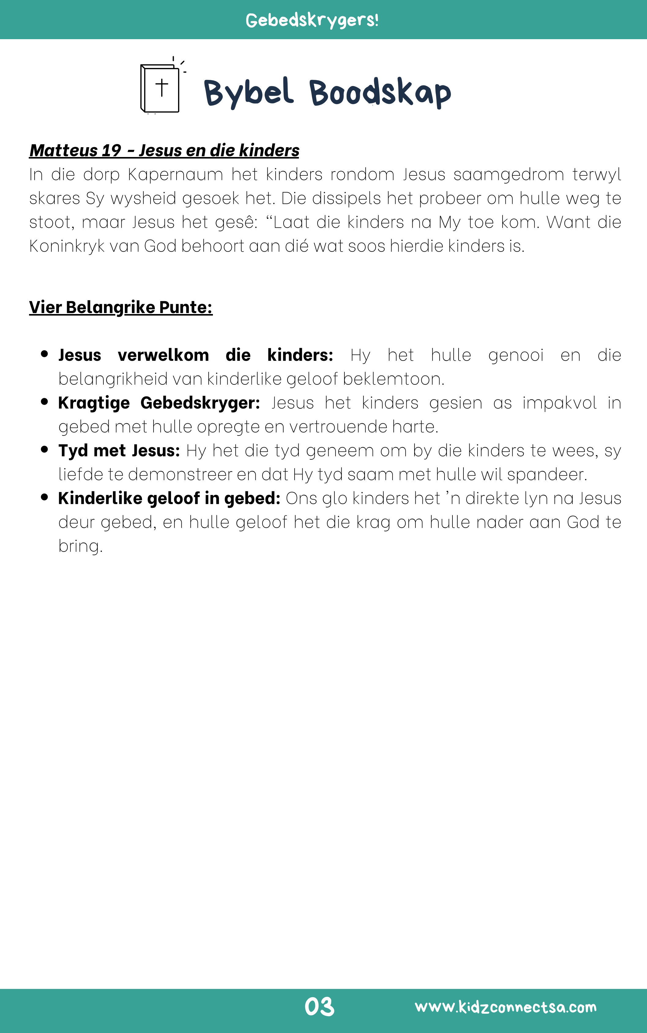 Kinders wat Bid – 4 weke se kinderkerklesse vir laerskool kinders_4