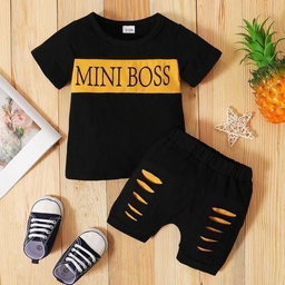 0-3 Years Baby Boys Summer Clothes Set MINI BOSS Short Sleeve Tops Ripped Shorts