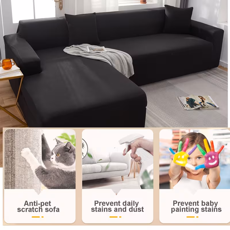 L-SHAPE  Couch Cover with Pillow Covers- Velvet Material Sofa Protective Cover L-Shape  _4
