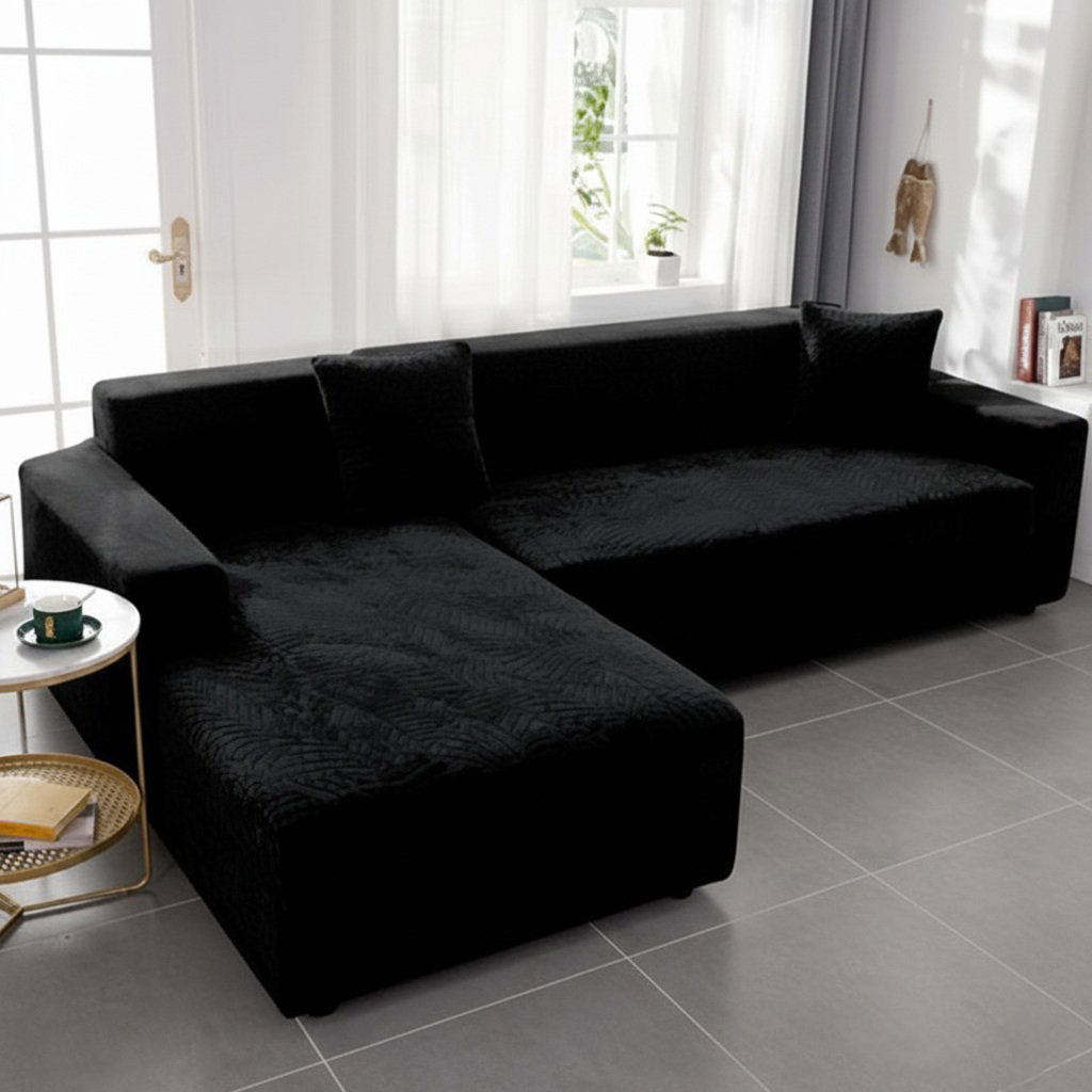 L-SHAPE  Couch Cover with Pillow Covers- Velvet Material Sofa Protective Cover L-Shape  _10