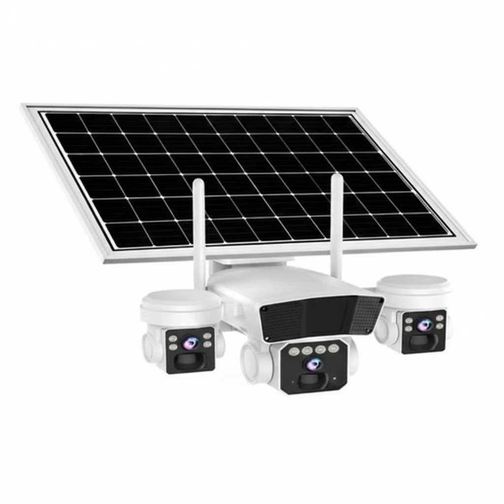 Dome Triple Lens 4G Solar CCTV Camera โ Wireless Outdoor PTZ Security Camera with Night Vision, Motion Detection, SIM Card & O-KAM App