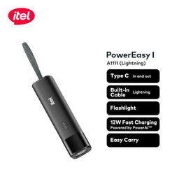 itel PowerEasy1 5000 A1111 Power-Bank 12W Fast Charging Built-in Cable Torch Black