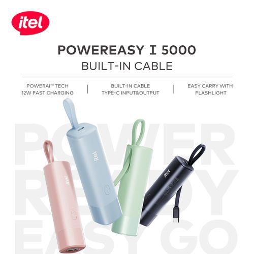 itel PowerEasy1 5000 A1111 Power-Bank 12W Fast Charging Built-in Cable Torch Black_2