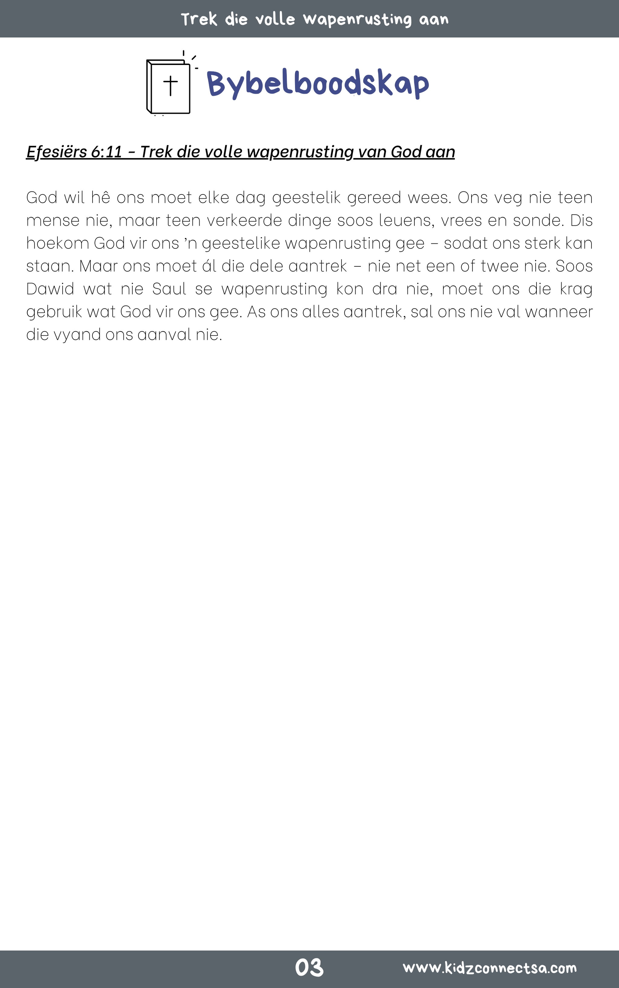 Staan Sterk! Toegerus vir Oorwinning – 4 weke se kinderkerklesse vir laerskool kinders_4