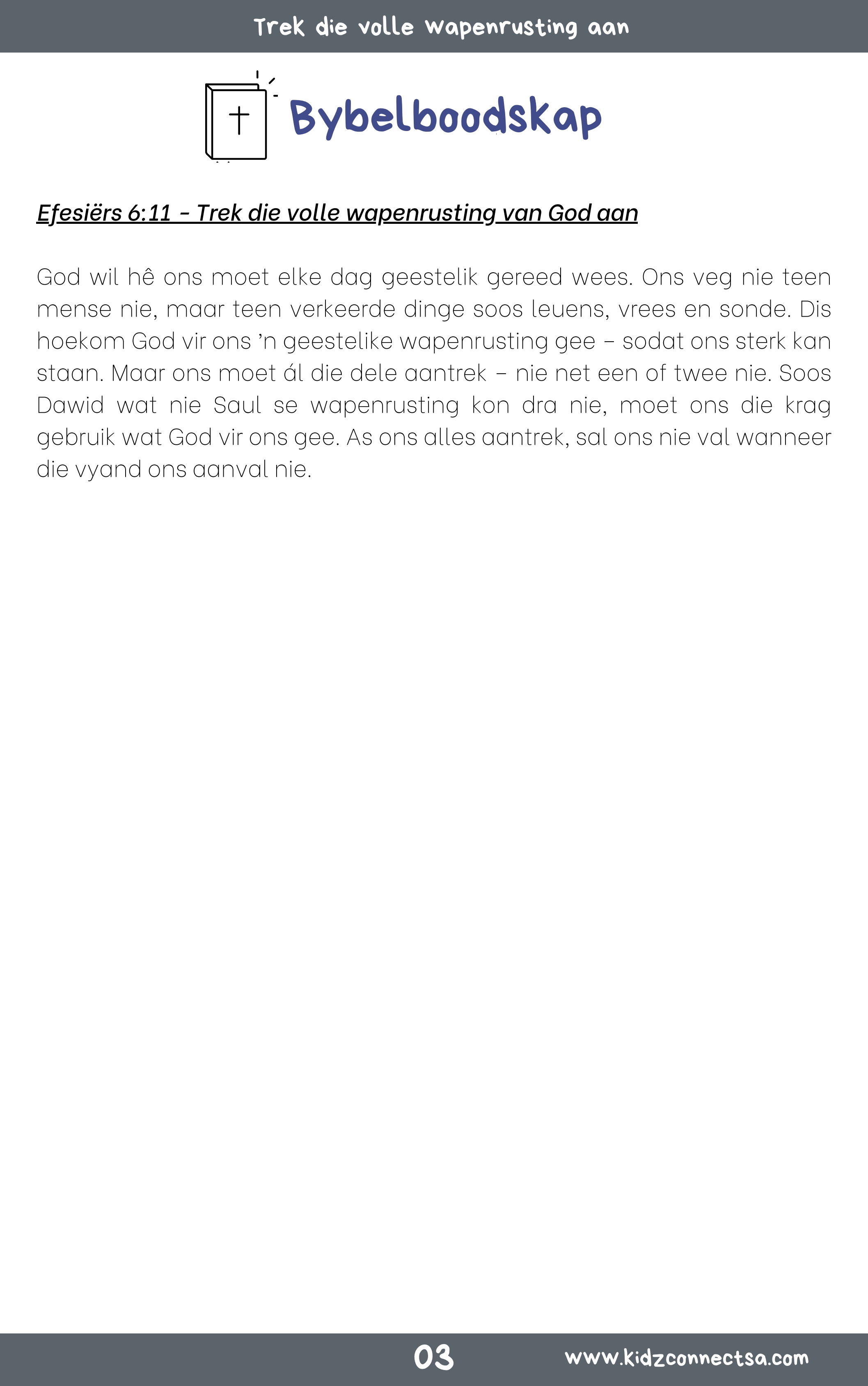 Staan Sterk! Toegerus vir Oorwinning – 4 weke se kinderkerklesse vir laerskool kinders_4