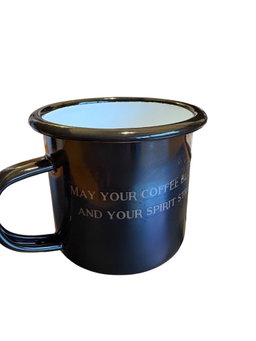 The Pilgrim's Pour Enamel Mug - BP Free, keeps your drink warm for a longer period.