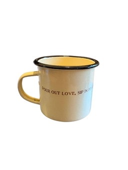 The Pilgrim's Pour Enamel Mug - BP Free, keeps your drink warm for a longer period.