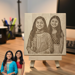 Custom Photo Engraved Rubber Wood Desk Plaque (13cm) - Personalized Keepsake Gift with FREE Stand & Box - Ukiran gambar custom kayu