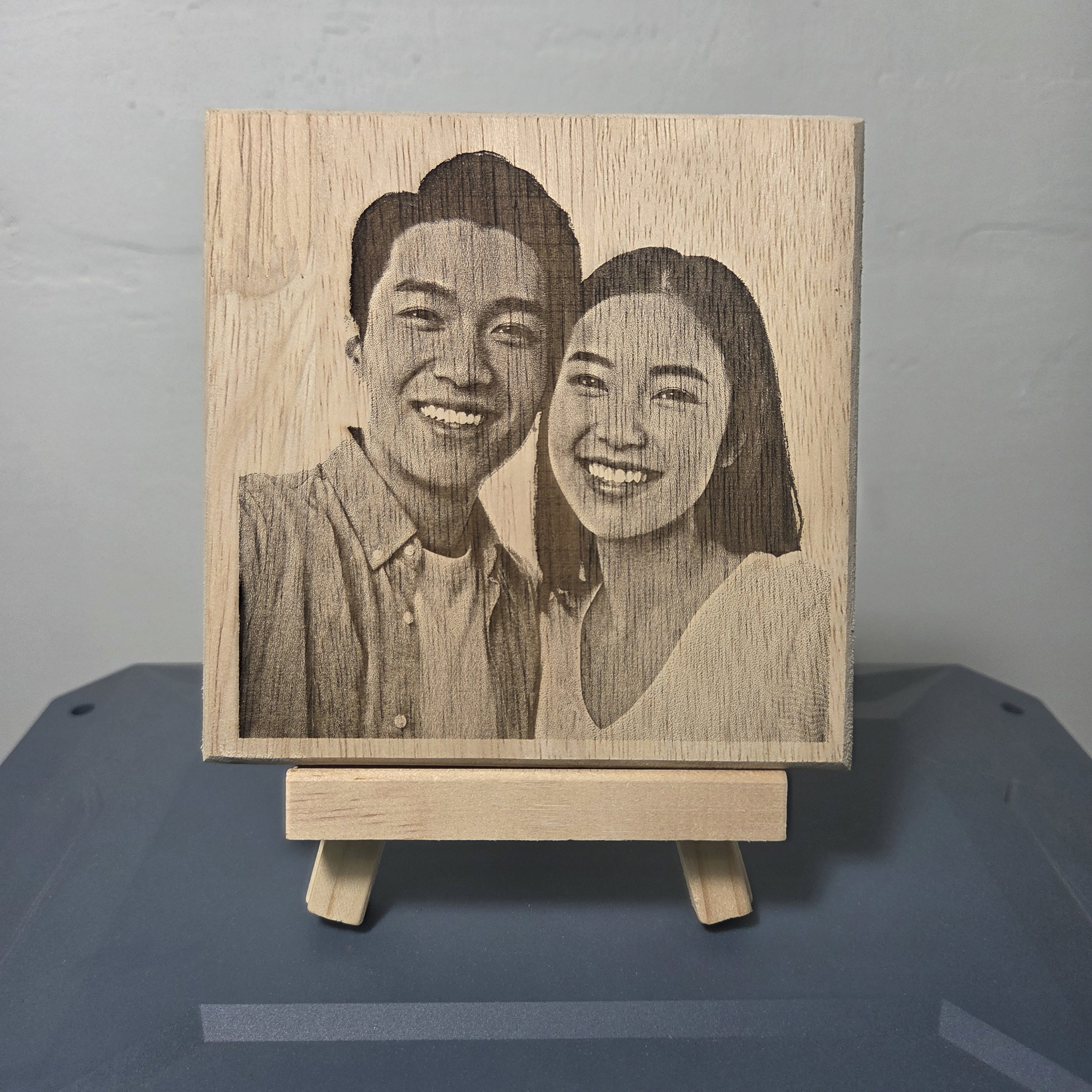 Custom Photo Engraved Rubber Wood Desk Plaque (13cm) - Personalized Keepsake Gift with FREE Stand & Box - Ukiran gambar custom kayu_4