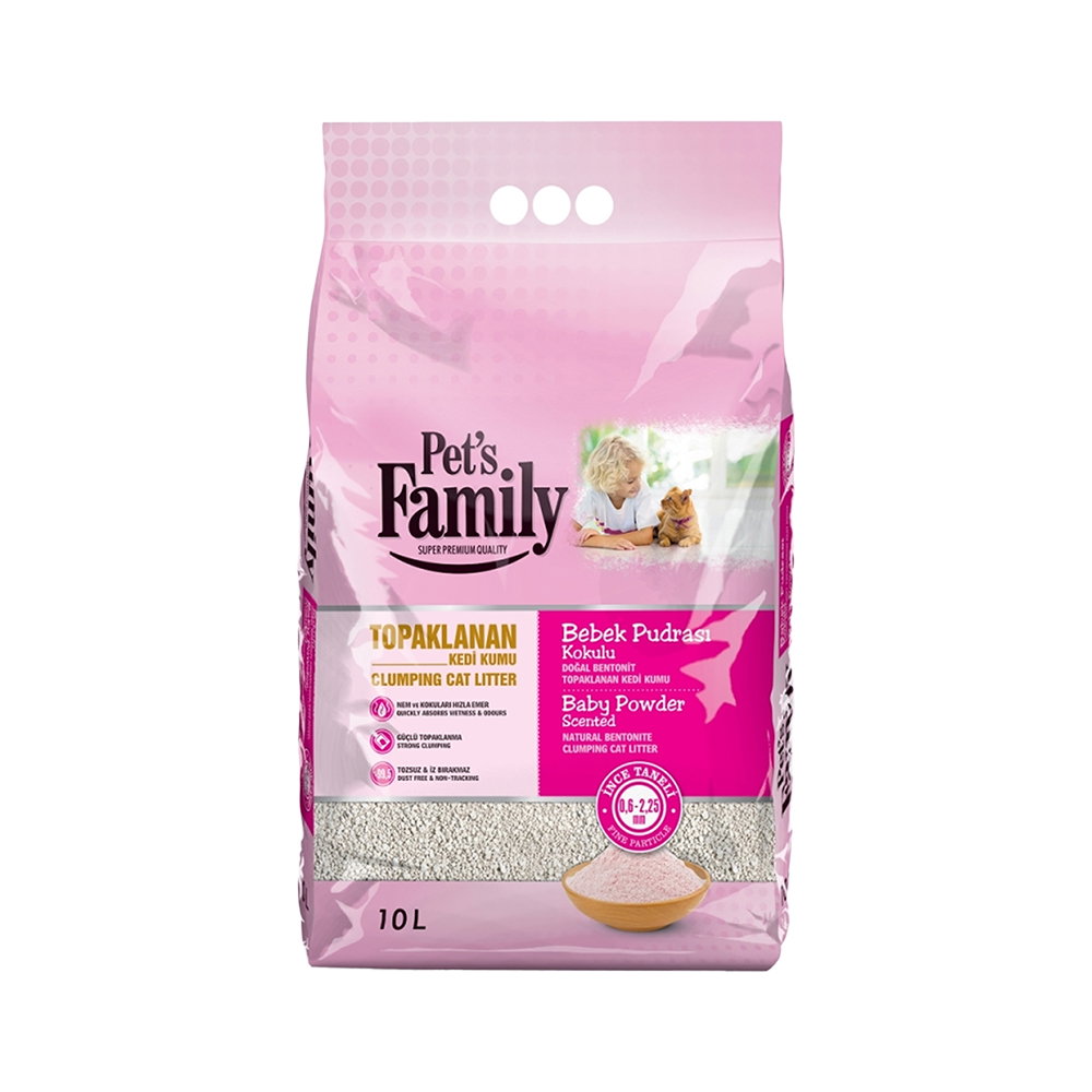 Pet's Family İnce Kedi Kumu Bebek Pudrası Kokulu (10 L)_0