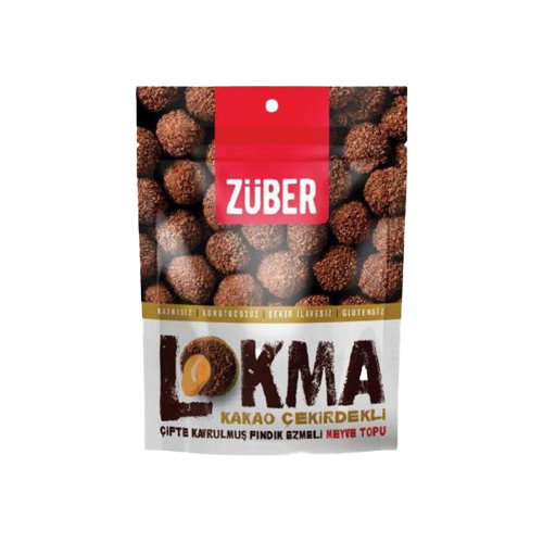 Züber Glütensiz Lokma Kakao Çekirdekli ve Çifte Kavrulmuş Fındık Ezmeli Meyve Topu (96 g)_0