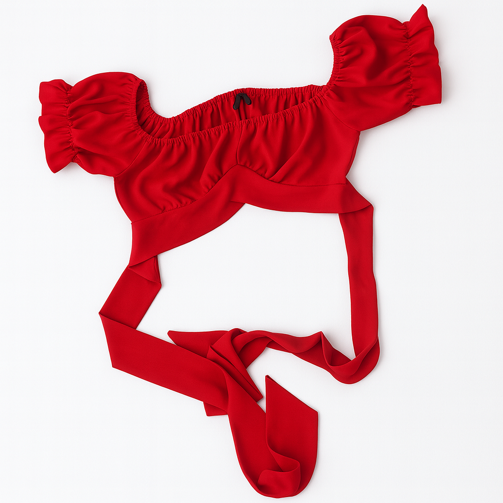 Top rojo tipo crop con hombros descubiertos y lazo ajustable - Size S