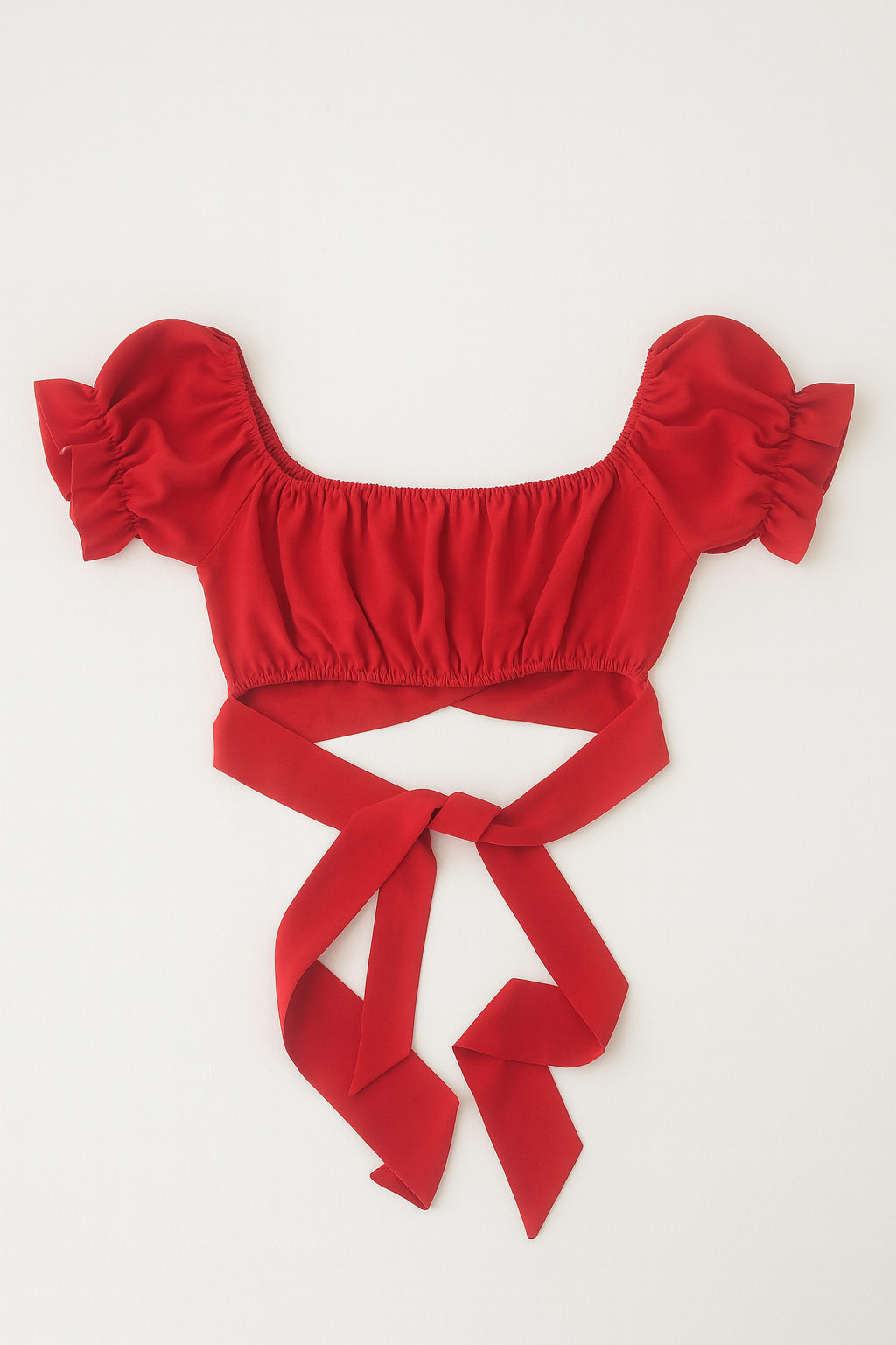 Top rojo tipo crop con hombros descubiertos y lazo ajustable - Size S_1