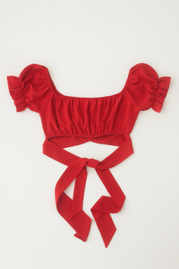 Top rojo tipo crop con hombros descubiertos y lazo ajustable - Size S
