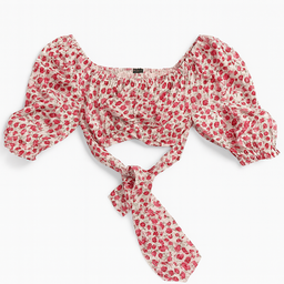 Blusa blanca con estampado floral rojo y lazo frontal - Size S