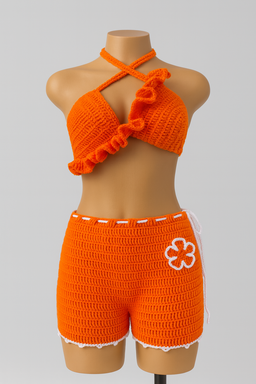 Bright Orange Crochet Bikini Set