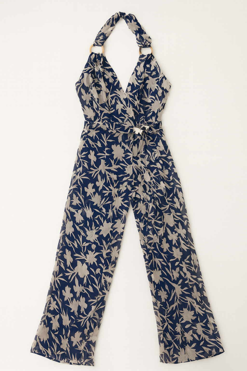 Enterizo azul marino con estampado floral y cuello halter - Size S