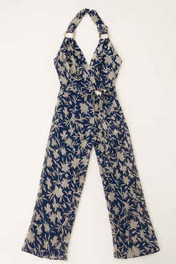 Enterizo azul marino con estampado floral y cuello halter - Size S