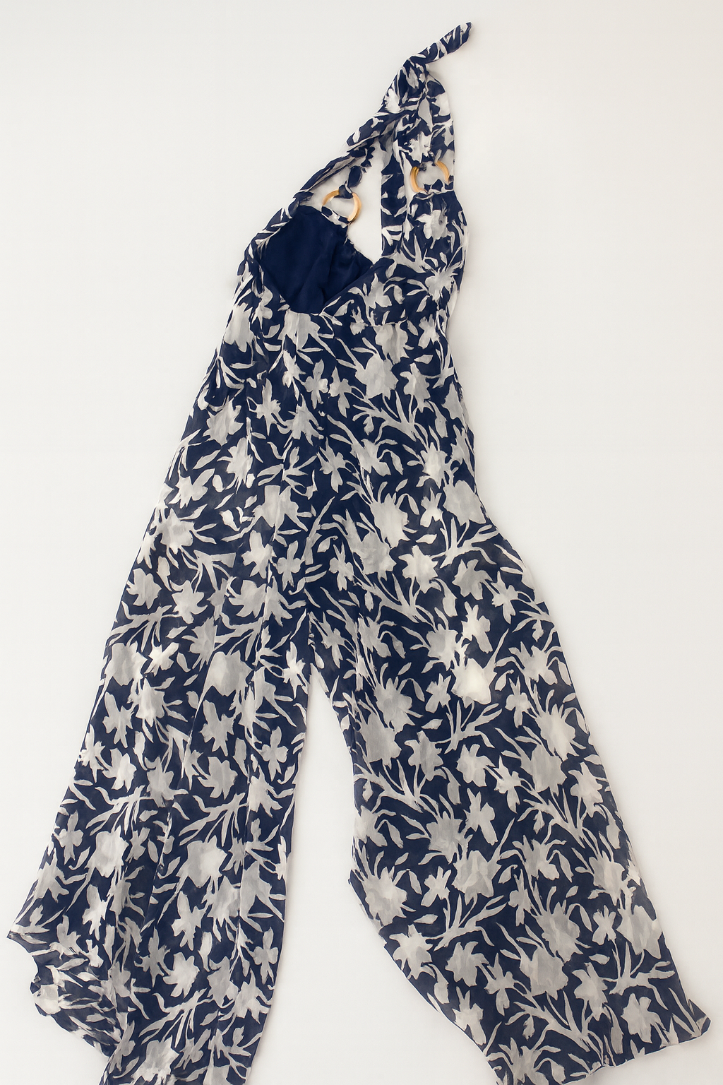 Enterizo azul marino con estampado floral y cuello halter - Size S_1