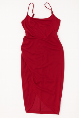 Vestido rojo midi con tirantes finos y diseño drapeado - Size Petite XS
