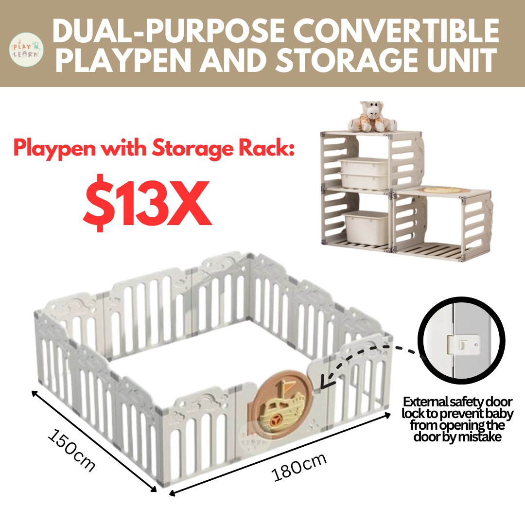 Playpen with storage rack