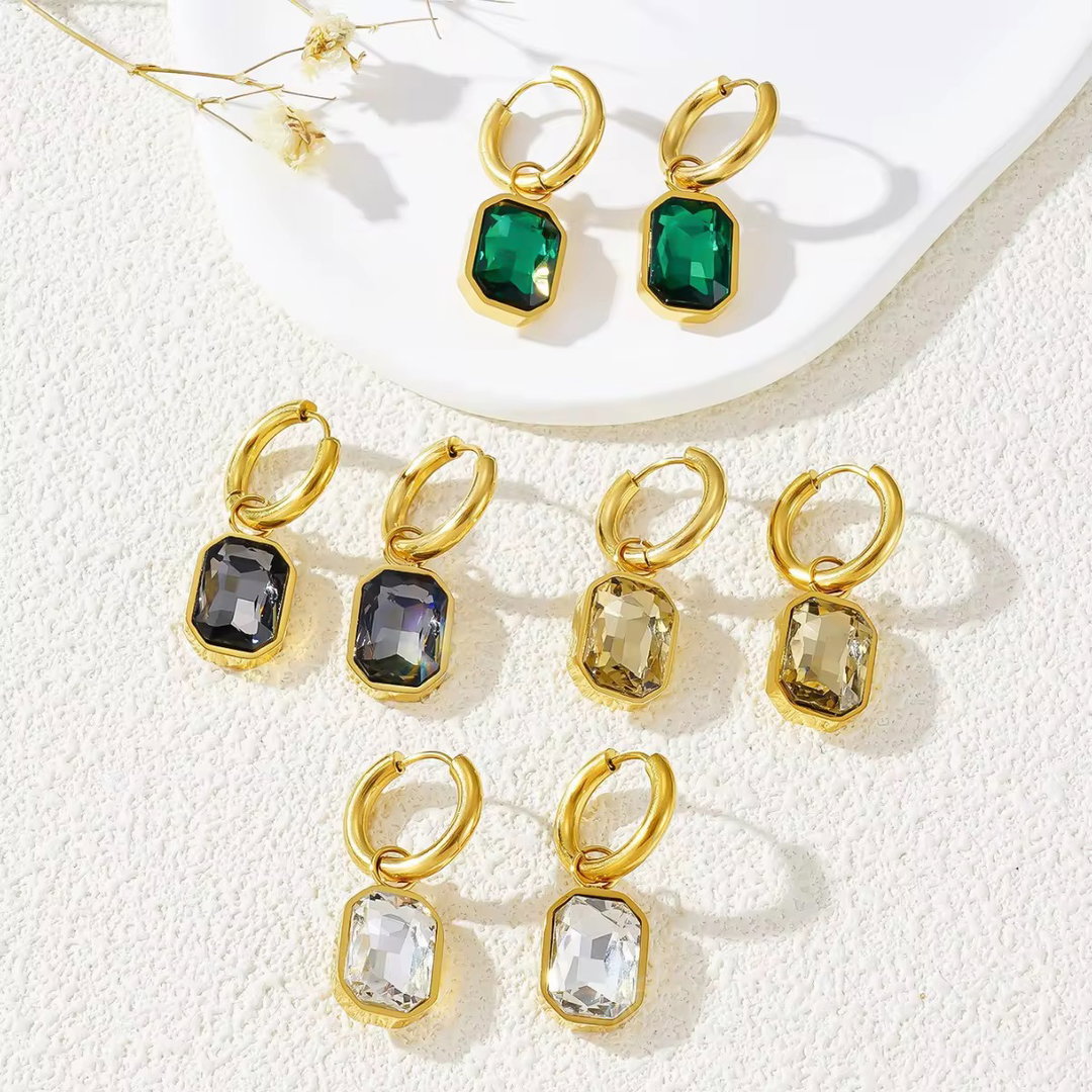 Emerald Cut Hoop Earrings 