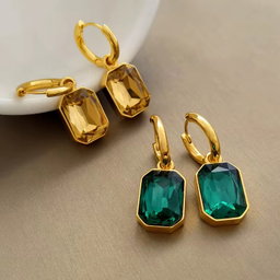 Emerald Cut Hoop Earrings 