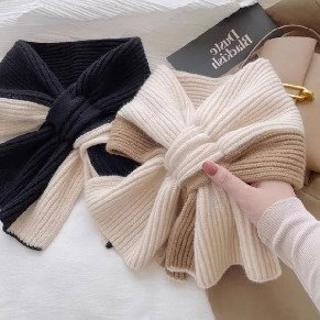 交叉針織拼色圍巾  Cross Knit Color Block Scarf_0