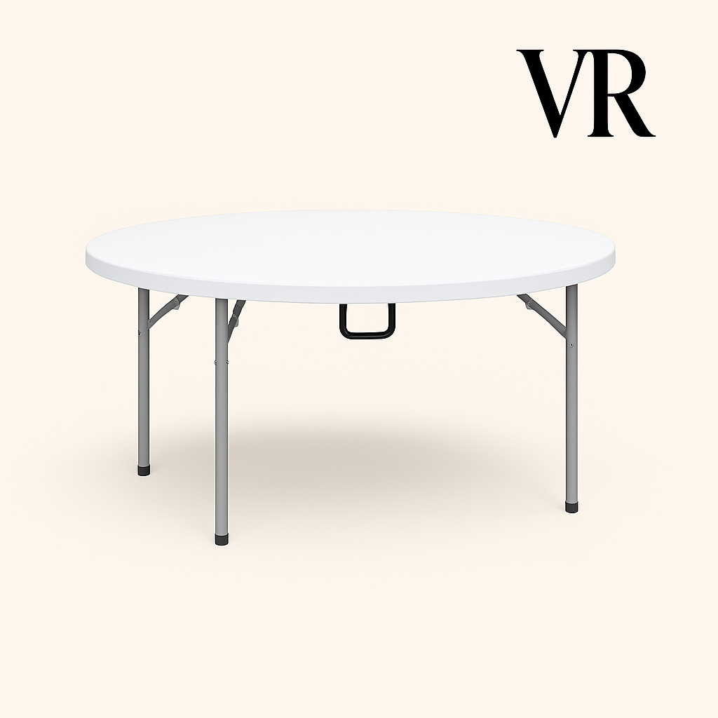 Round Folding Table – White Plastic – 5ft