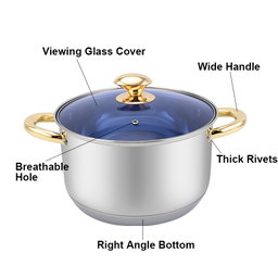  14 Pcs Non-Stick Stainless Steel Cookware Pot Sets with Glass Lids 