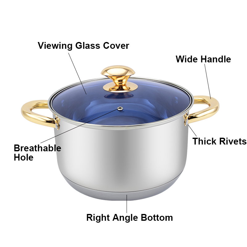  14 Pcs Non-Stick Stainless Steel Cookware Pot Sets with Glass Lids _5