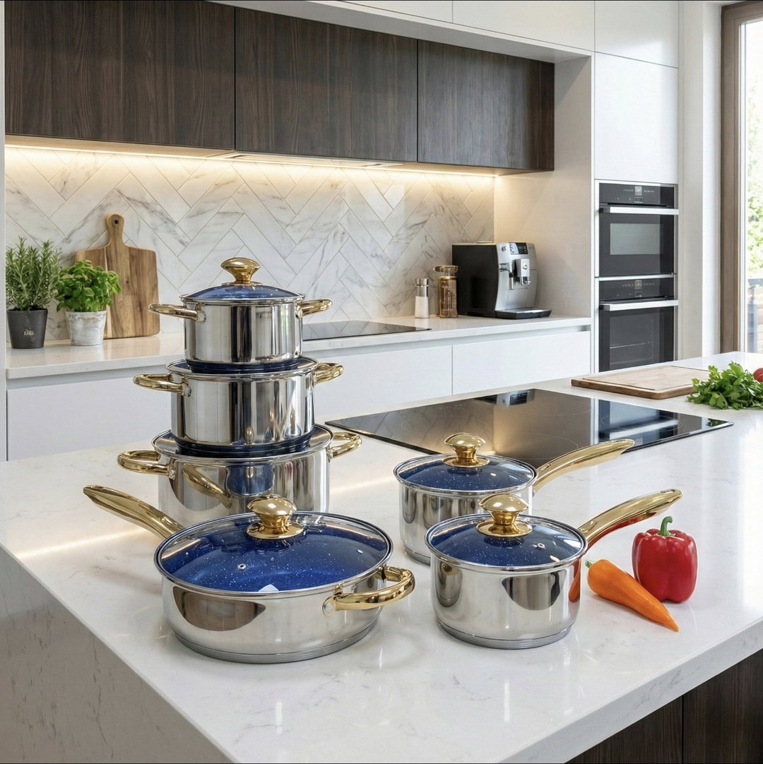 14 Pcs Non-Stick Stainless Steel Cookware Pot Sets with Glass Lids
