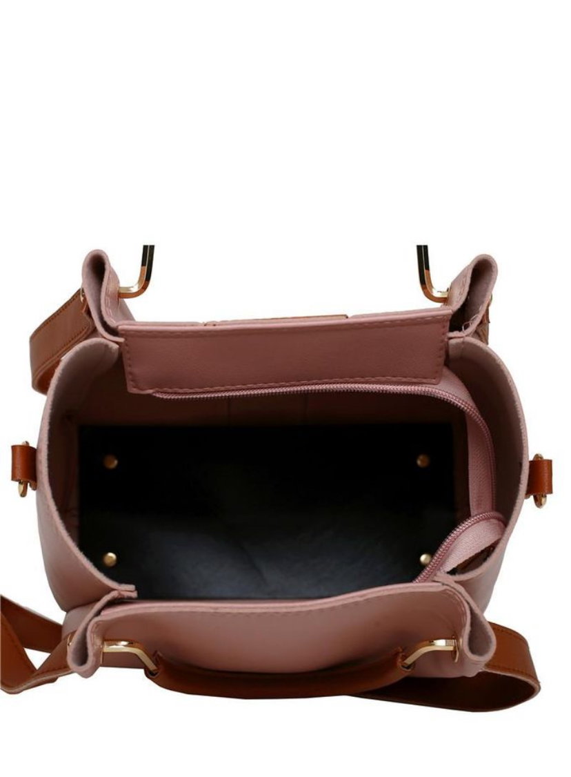 Fashionable women’s bag 4 pieces leather shoulder/handbags Set - Pink _3