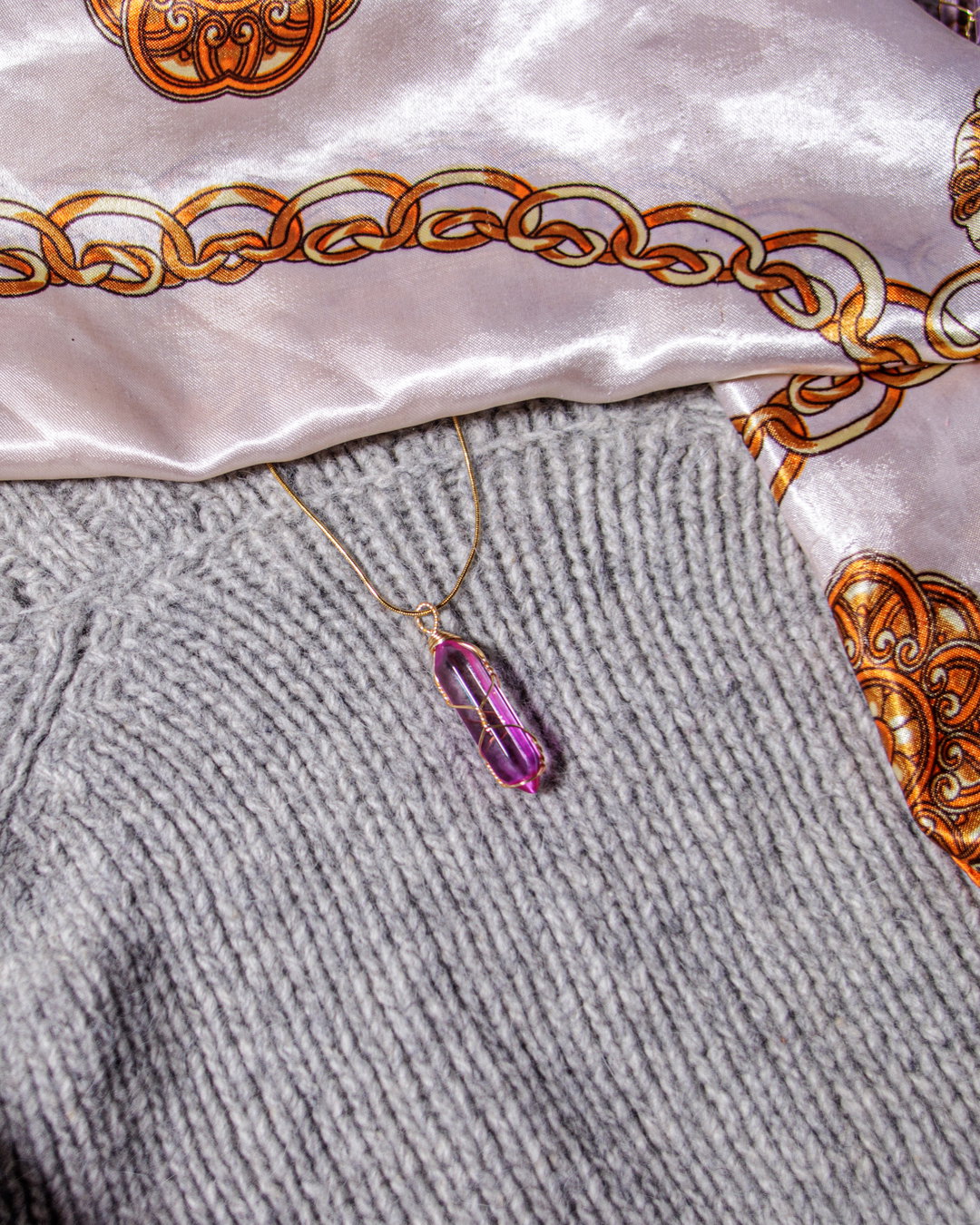Purple/Clear Crystal Gold Necklace