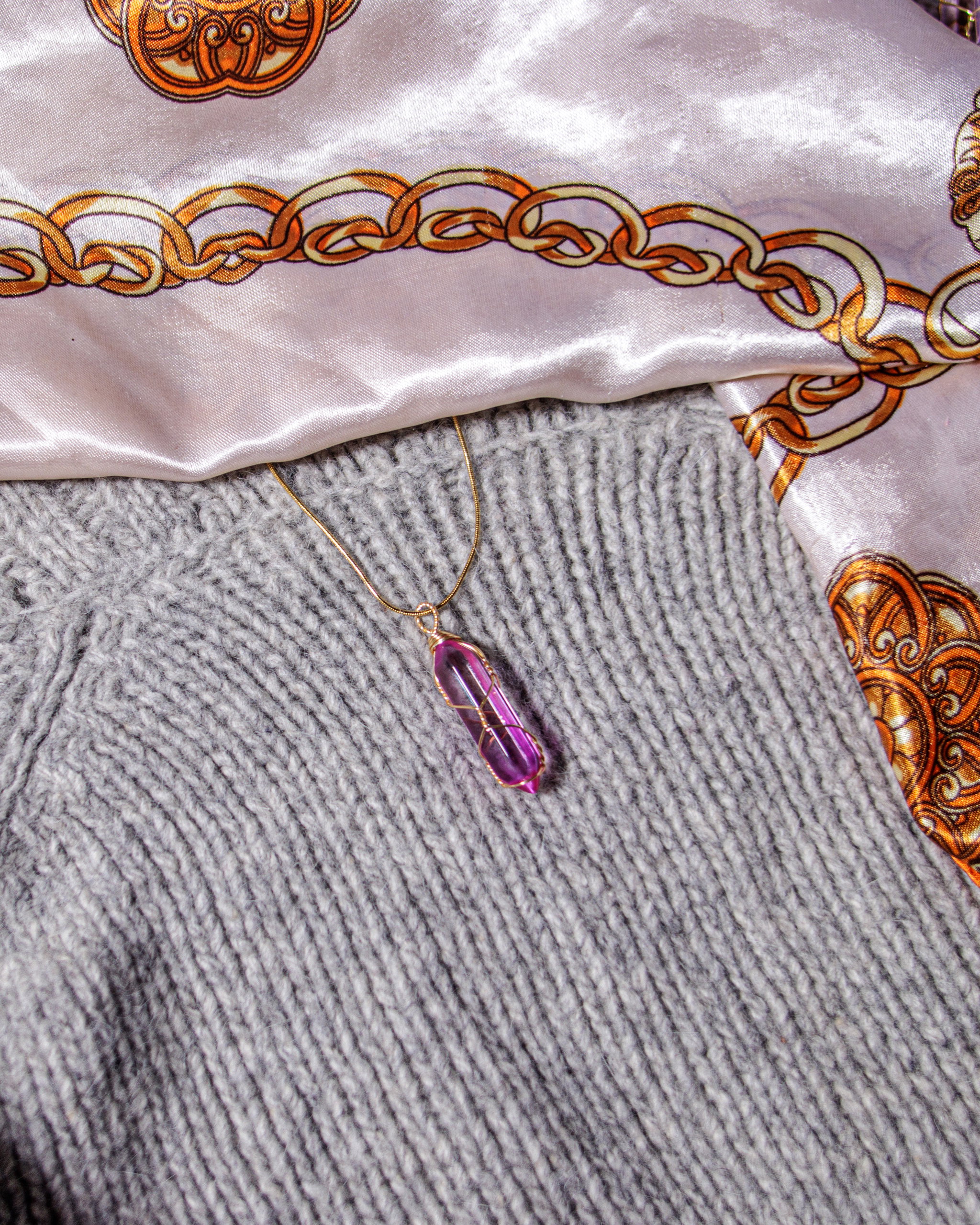 Purple/Clear Crystal Gold Necklace_0