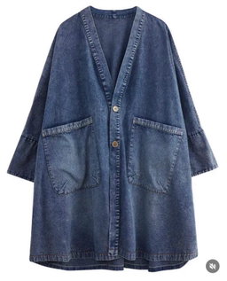 VINTAGE V-Neck Big Pocket denim dress