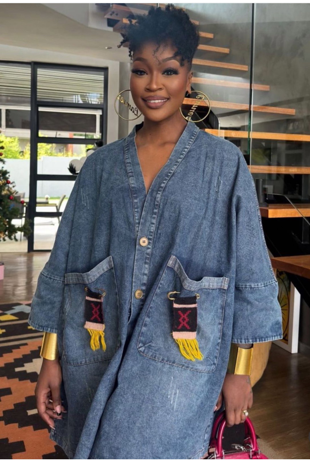 VINTAGE V-Neck Big Pocket denim dress_2