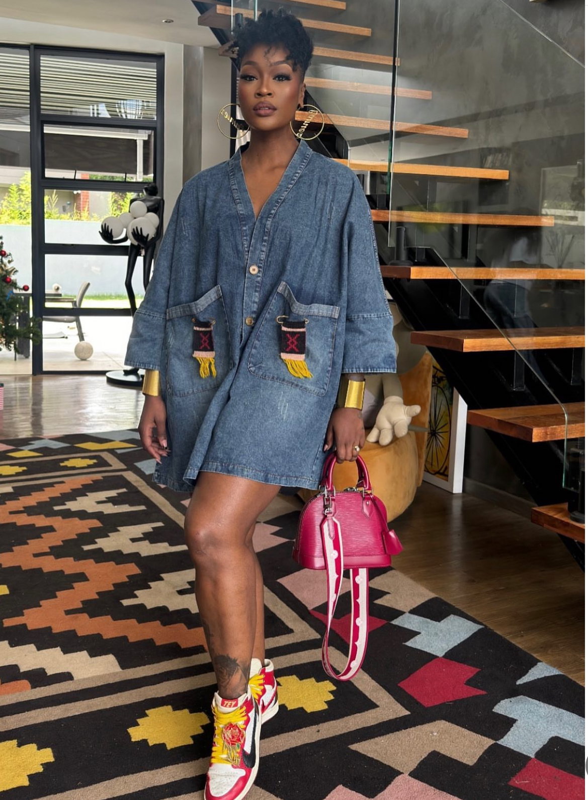 VINTAGE V-Neck Big Pocket denim dress_3