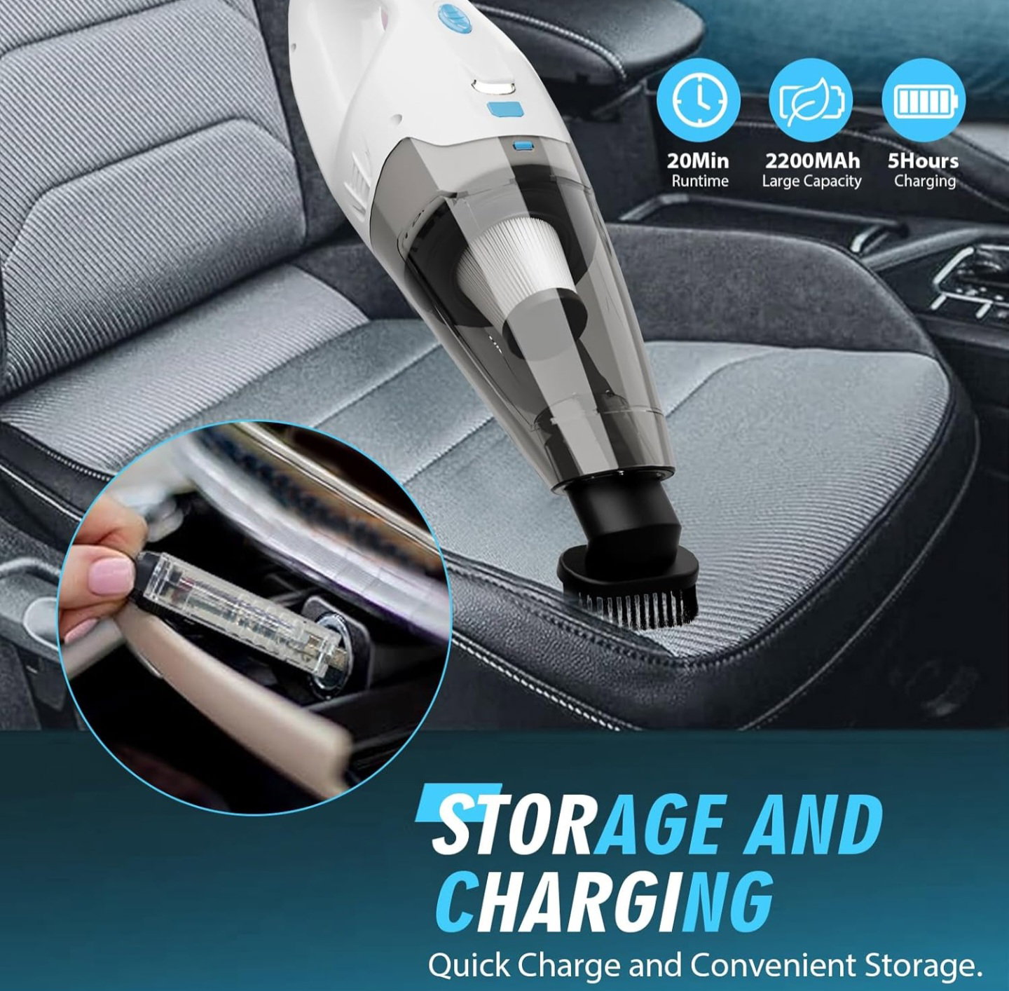 Handheld Vacuum Cordless I Car Vacuum Portable Cordless 650mL Washable Dustbin | 25-Min Runtime Rechargeable Hand Held Vacuum 8000Pa Powerfu Suction_4