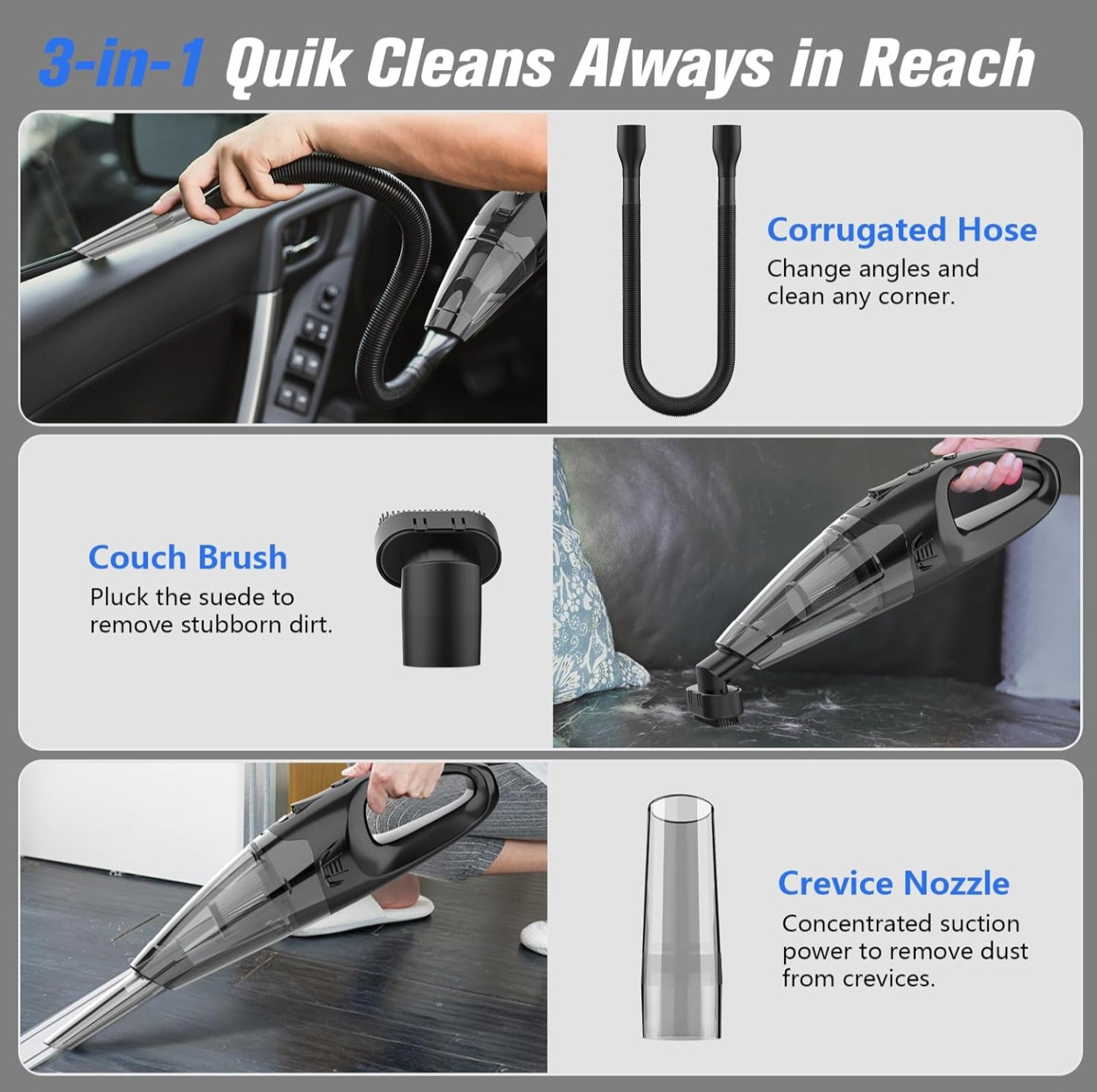 Handheld Vacuum Cordless I Car Vacuum Portable Cordless 650mL Washable Dustbin | 25-Min Runtime Rechargeable Hand Held Vacuum 8000Pa Powerfu Suction_9