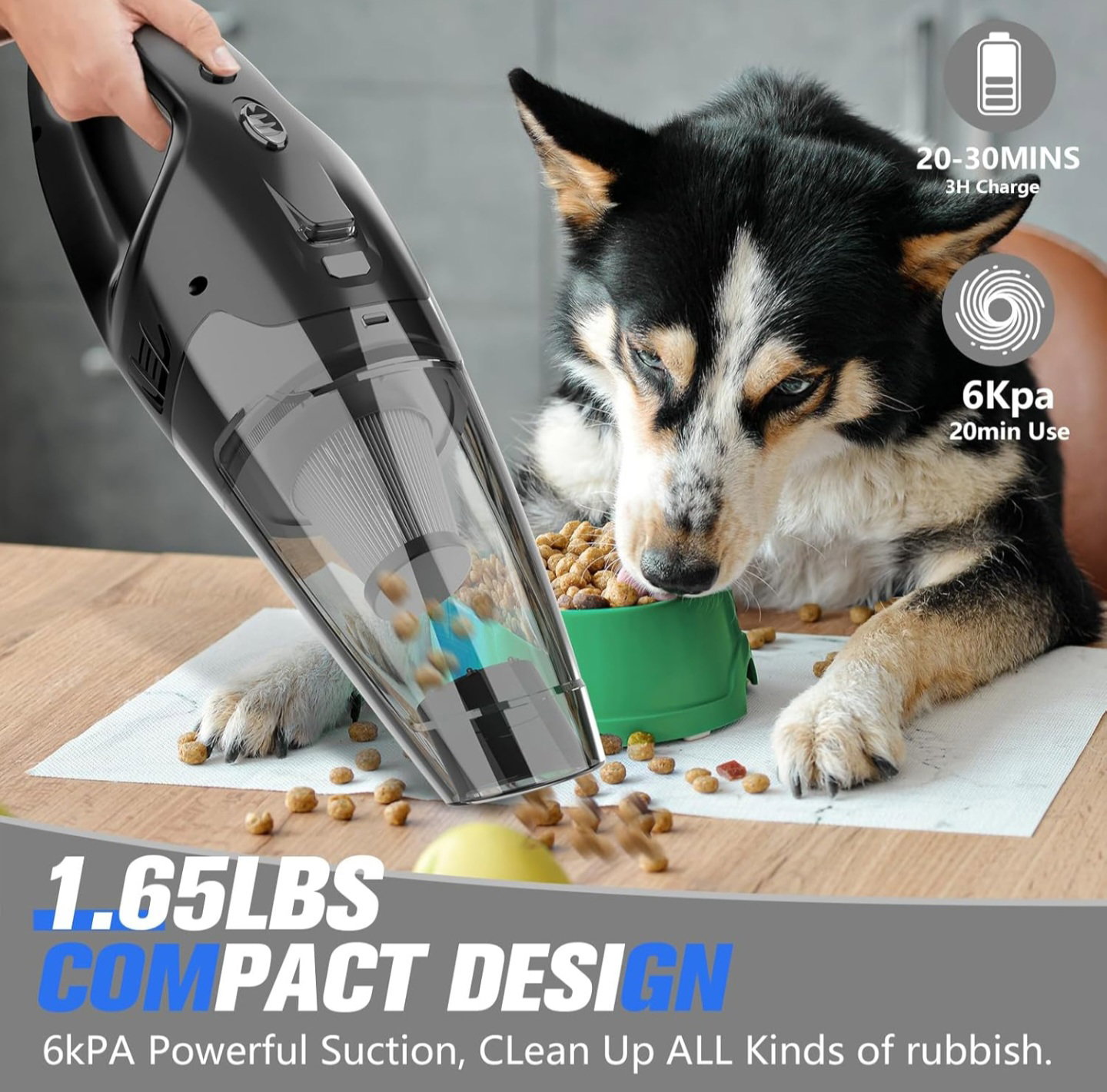 Handheld Vacuum Cordless I Car Vacuum Portable Cordless 650mL Washable Dustbin | 25-Min Runtime Rechargeable Hand Held Vacuum 8000Pa Powerfu Suction_8