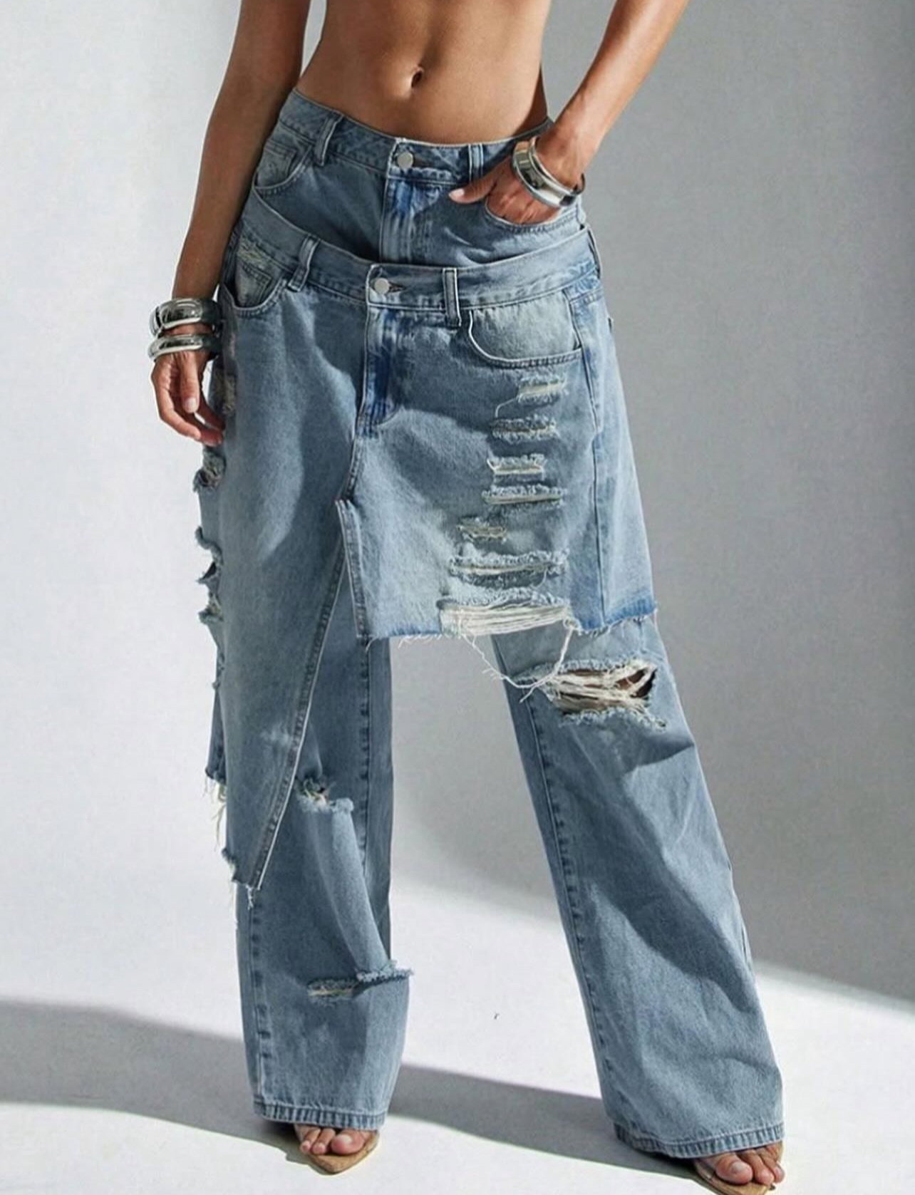 2pcs splitting high waist pants_1