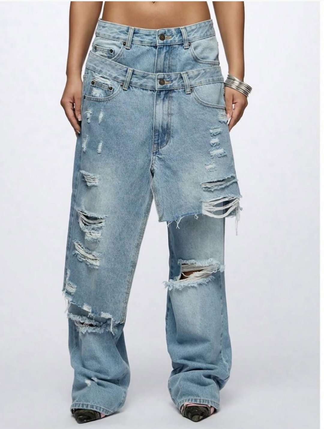 2pcs splitting high waist pants